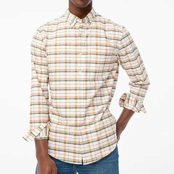 J Crew Men's Plaid Stretch Cotton Flex Oxford Shirt - Picture 2 of 9